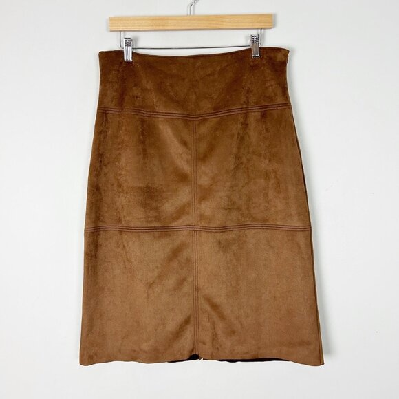 NEW Chaps Brown Faux Suede Pencil Midi Skirt Fall Classic Size 10 Women's - Picture 1 of 4